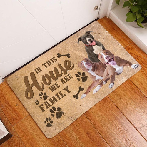 American Pit Bull Terrier Dogs Are Family In This House Doormat Gift Christmas Home Decor