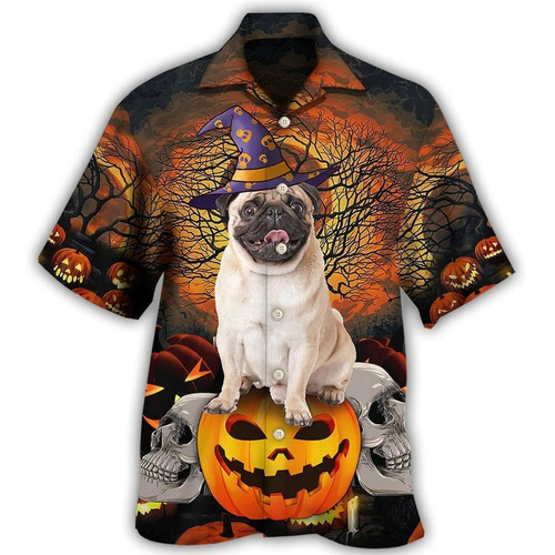 Halloween Pug My Lovely Dog With Skull And Pumpkin Hawaii Hawaiian Shirt