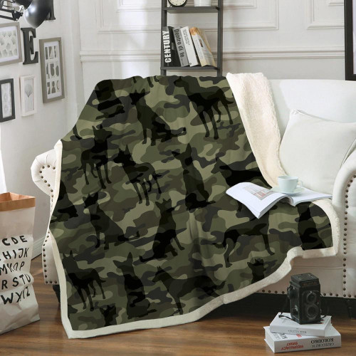 Belgian Malinois Army Design Fleece Sherpa Throw Blanket