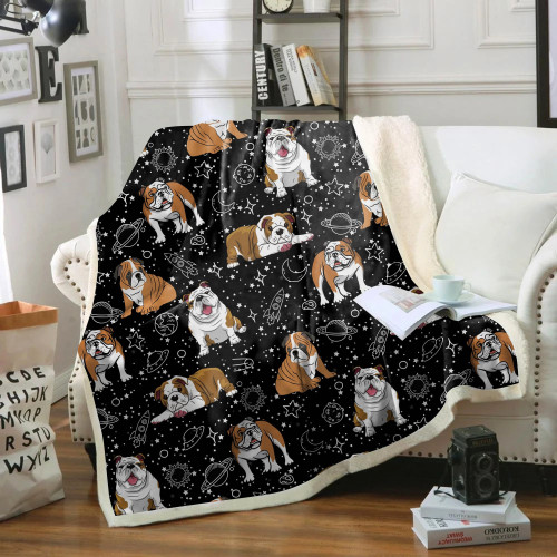 English Bulldog Love Galaxy Cute Design Fleece Sherpa Throw Blanket