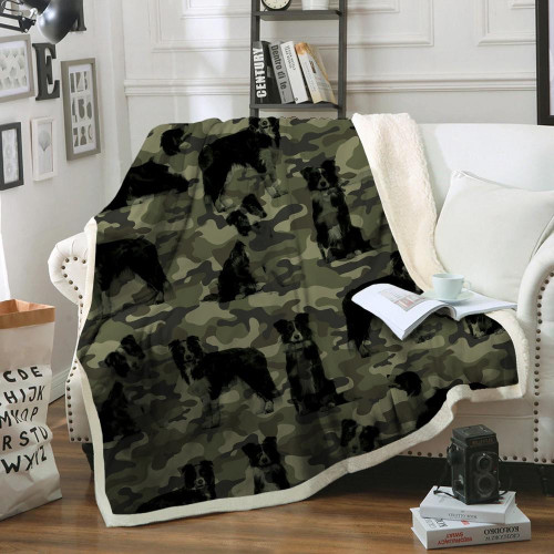 Border Collie Army Design Fleece Sherpa Throw Blanket