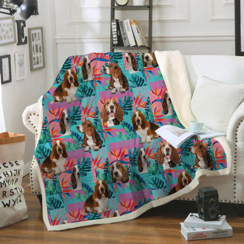 Basset Hound And Colorful Frames Fleece Sherpa Throw Blanket
