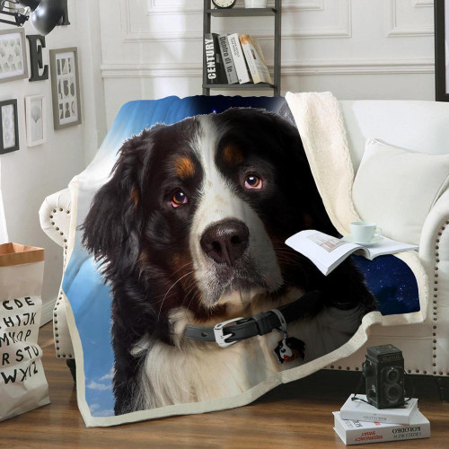 Bernese Mountain And Sky Look At You Fleece Sherpa Throw Blanket
