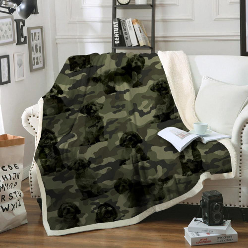 Shih Tzu Army Design Fleece Sherpa Throw Blanket