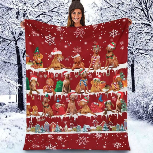 Vizsla Christmas Blanket Throw Blanket Best Gift For Dog Lovers Fleece Sherpa Throw Blanket