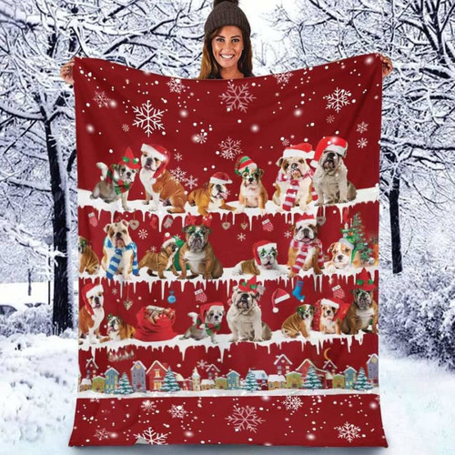 English Bulldog Christmas Blanket Best Sherpa Throw Blanket Best Gift For Dog Lovers Fleece Sherpa Throw Blanket