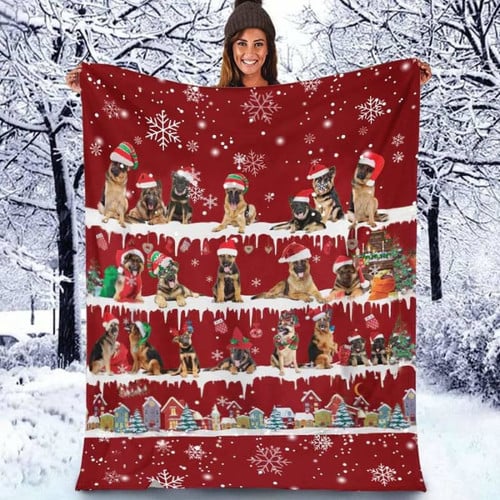 German Shepherd Christmas Blanket Sherpa Throw Blanket Best Gift For Dog Lovers Fleece Sherpa Throw Blanket