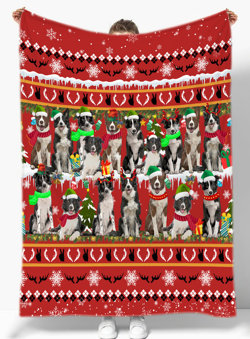 Border Collie Christmas Blanket Sherpa Throw Blanket Best Gift For Dog Lovers Fleece Sherpa Throw Blanket