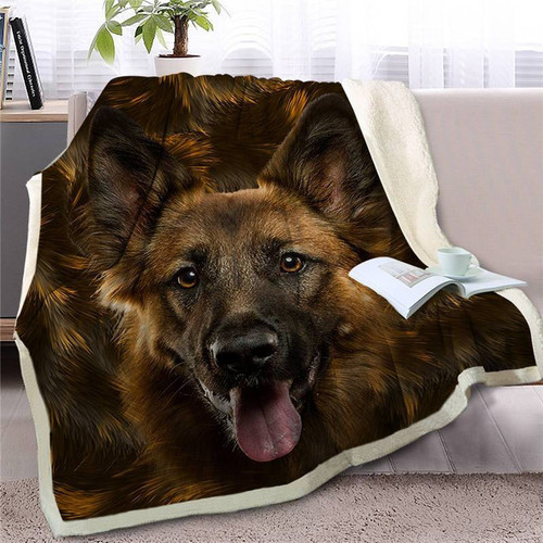 German Shepherd Dog Blanket Dogs Face Blanket Best Sherpa Throw Blanket Best Gift For Dog Lovers Fleece Sherpa Throw Blanket