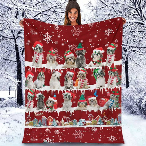 Shih Tzu Christmas Blanket Sherpa Throw Blanket Best Gift For Dog Lovers Fleece Sherpa Throw Blanket