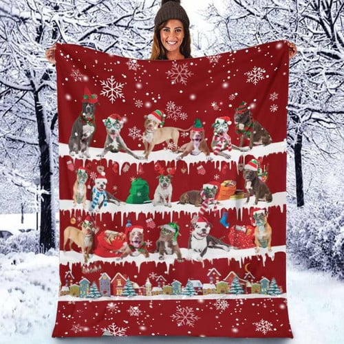Pitbull Christmas Blanket Throw Blanket Best Gift For Dog Lovers Fleece Sherpa Throw Blanket