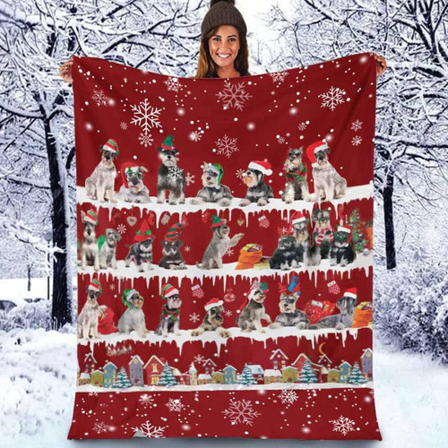 Schnauzer Christmas Blanket Sherpa Throw Blanket Best Gift For Dog Lovers Fleece Sherpa Throw Blanket