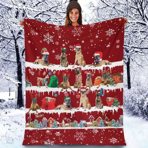 Belgian Malinois Christmas Blanket Sherpa Throw Blanket Best Gift For Dog Lovers Fleece Sherpa Throw Blanket