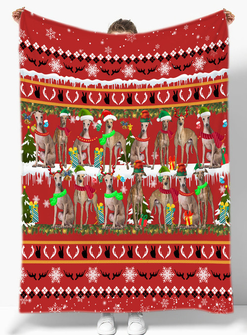 Greyhound Christmas Blanket Throw Blanket Best Gift For Dog Lovers Fleece Sherpa Throw Blanket