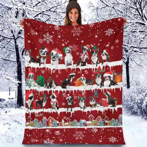 Boston Terrier Christmas Blanket Throw Blanket Best Gift For Dog Lovers Fleece Sherpa Throw Blanket