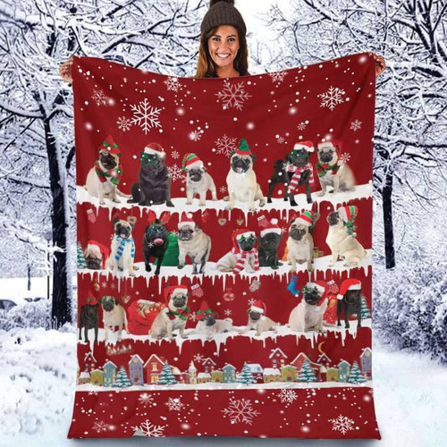 Pug Christmas Blanket Christmas Throw Blanket Best Gift For Dog Lovers Fleece Sherpa Throw Blanket