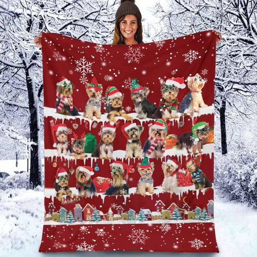 Yorkshire Terrier Christmas BlanketSherpa Throw Blanket Best Gift For Dog Lovers Fleece Sherpa Throw Blanket