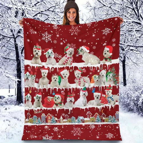 West Highland Christmas Blanket Sherpa Throw Blanket Best Gift For Dog Lovers Fleece Sherpa Throw Blanket