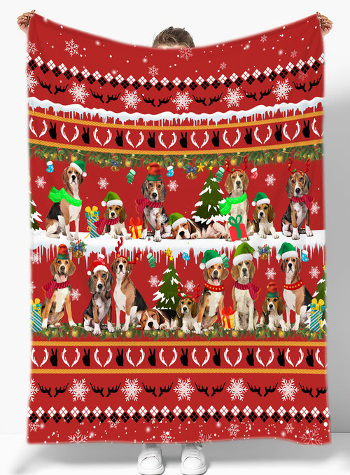 Beagle Christmas Blanket Throw Blanket Best Gift For Dog Lovers Fleece Sherpa Throw Blanket