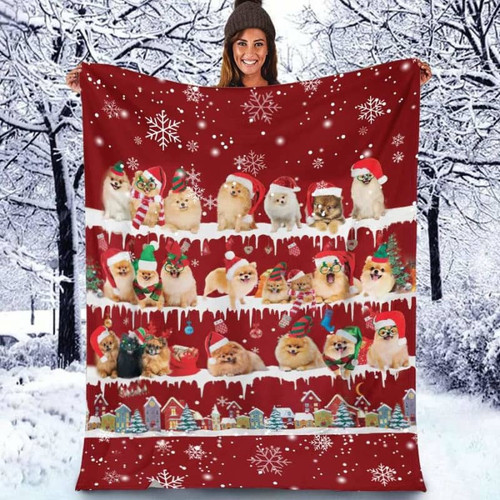 Pomeranian Christmas Blanket Throw Blanket Best Gift For Dog Lovers Fleece Sherpa Throw Blanket