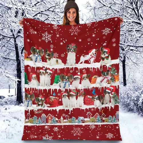 Papillon Christmas Blanket Sherpa Throw Blanket Best Gift For Dog Lovers Fleece Sherpa Throw Blanket