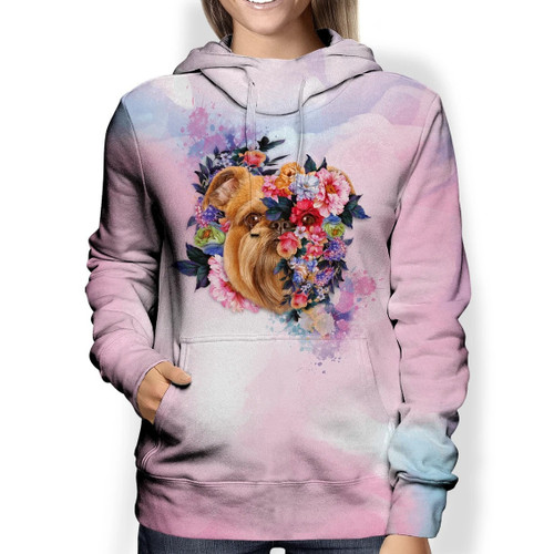 Griffon Bruxellois Dog In Beautiful Heart Flowers All Over Print Hoodie Zip Hoodie