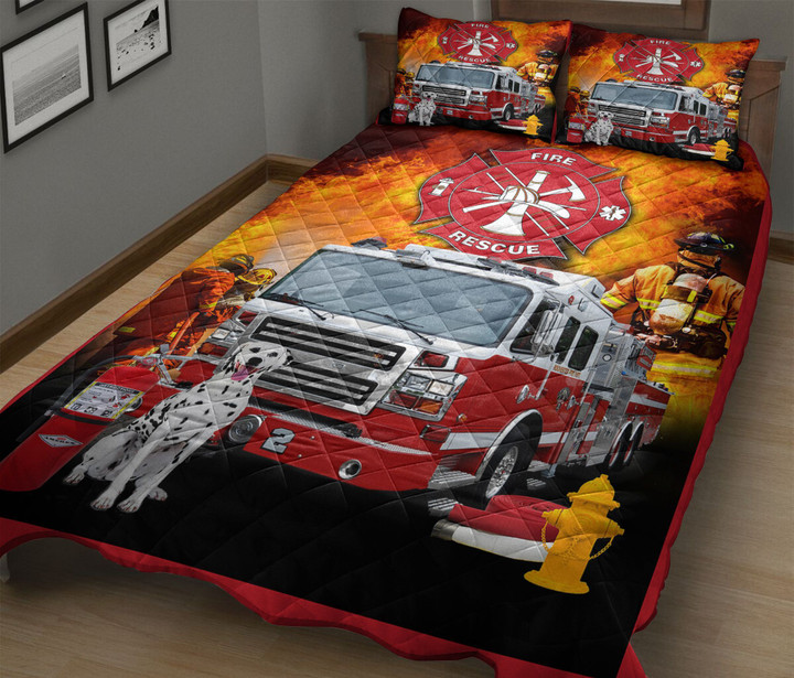 Firefighter Bus And Amazing Dalmatian Quilt Bed Set