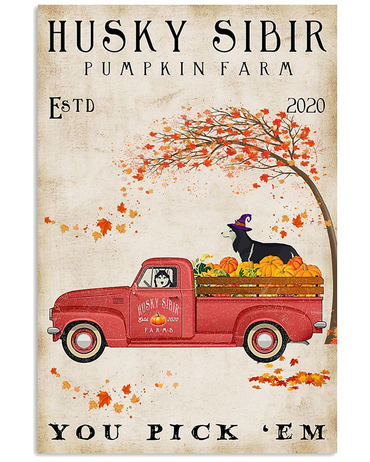 Husky Sibir Wear Halloween Hat Drive A Pumpkin Car Vertical Canvas Poster