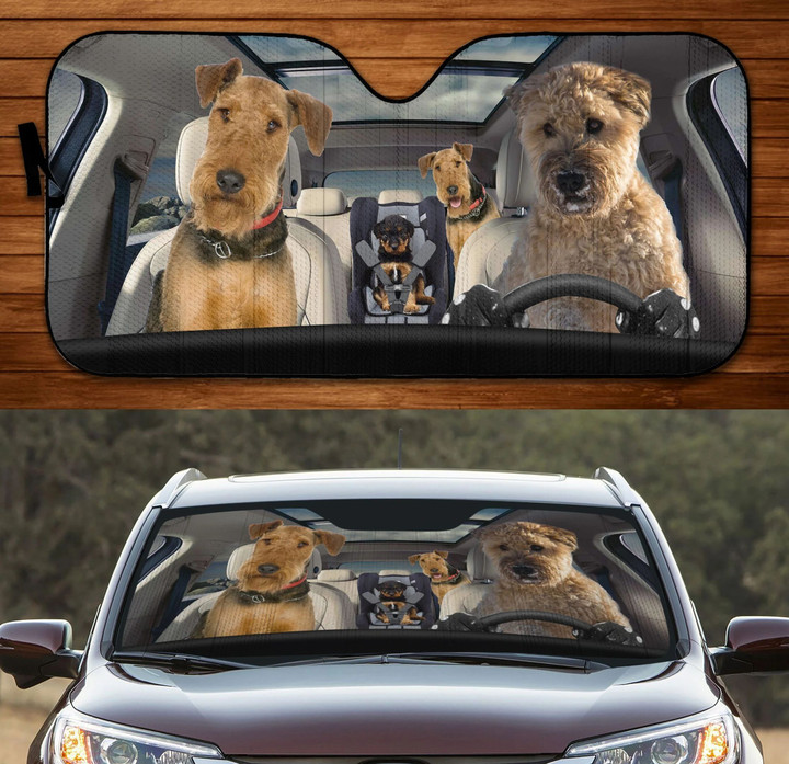 Four Airedale Terriers Family Car Windshield Auto Sun Shade Sunshade UV