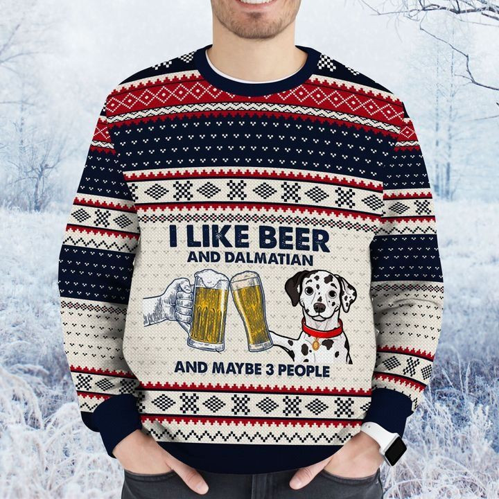 Merry Xmas I Like Beer And Dalmatian And Maybe Three People Awesome Gift For Dog Lovers Ugly Christmas Sweater