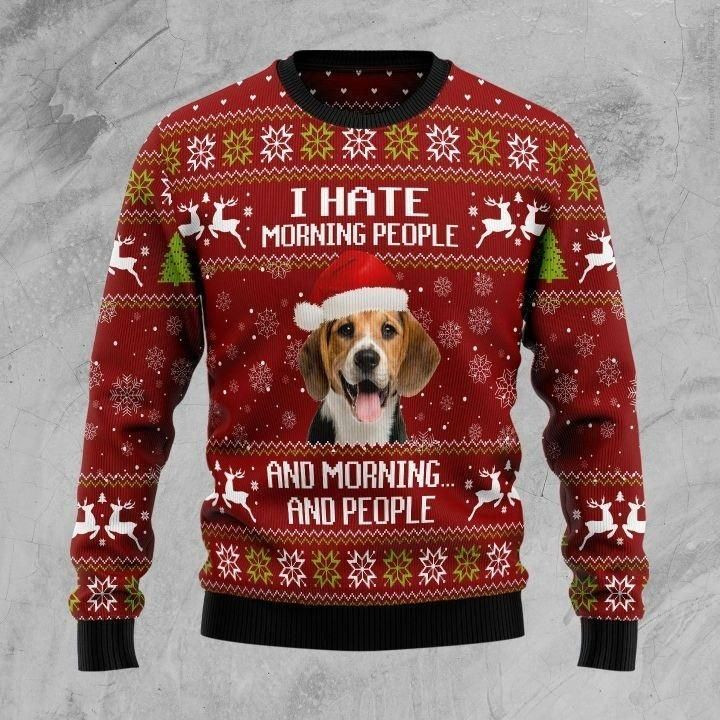 Christmas Patterns And Beagle Dog I Hate Morning People Gift For Christmas Ugly Christmas Sweater