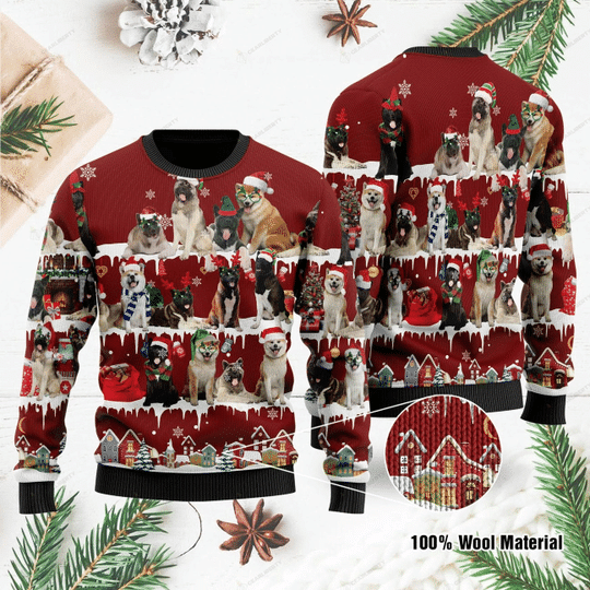 Merry Xmas A Whole Family Of Akita Wonderful Time Together Awesome Pattern Ugly Christmas Sweater