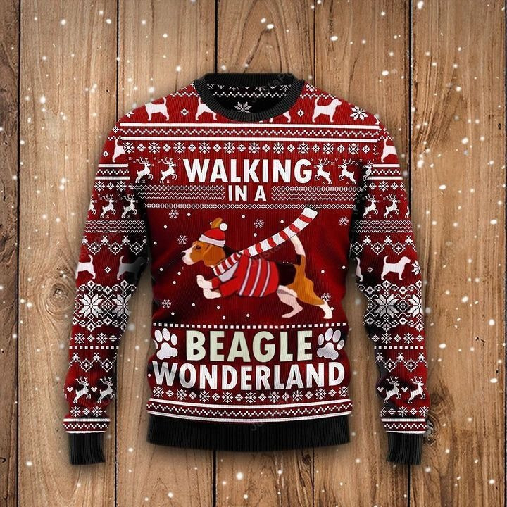 Lovely Funny Dog Walking In A Beagle Wonderland Gift For Christmas Ugly Christmas Sweater
