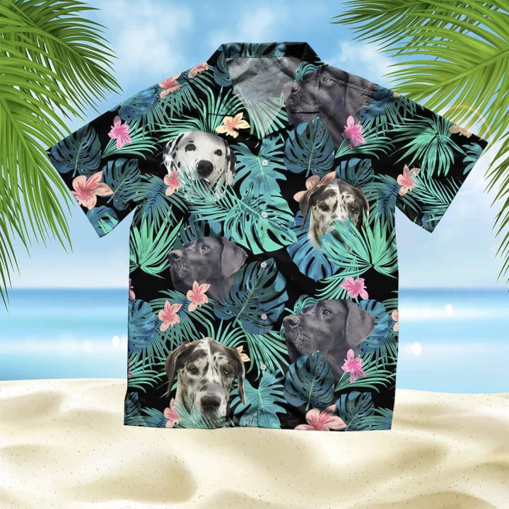 Great Dane Dog With Flower Summer Leaves Hawaii Hawaiian Shirt
