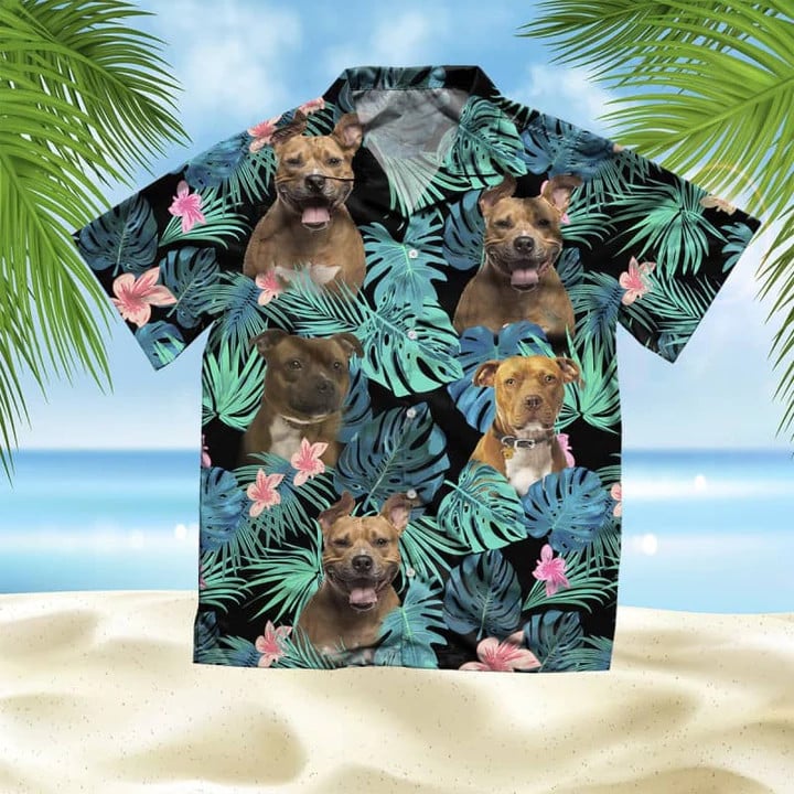 American Staffordshire Terrier Dog And Flower Summer Leaves Hawaii Hawaiian Shirt