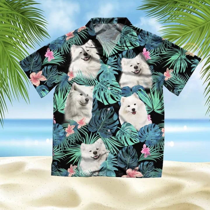 Samoyed Dog And Flower Summer Leaves Hawaii Hawaiian Shirt