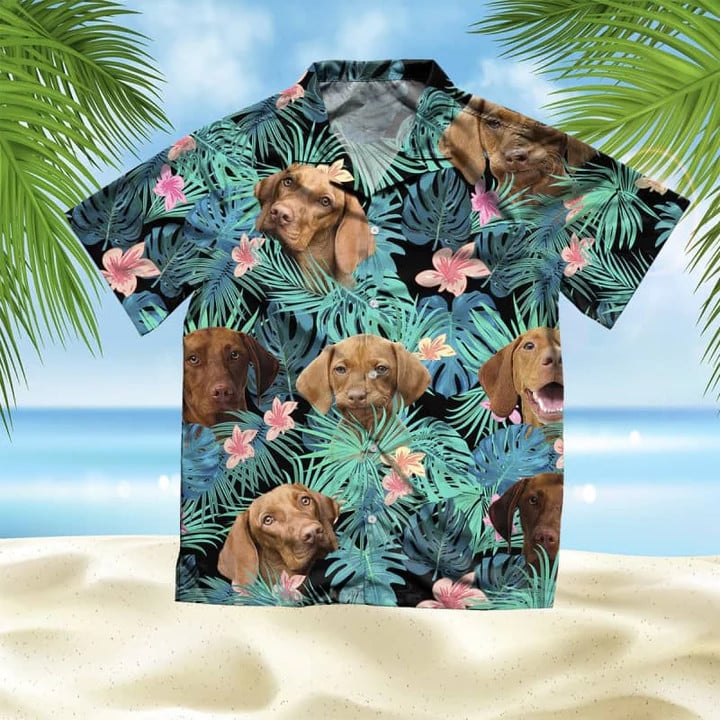 Vizsla Dog With Flower Leaves Hawaii Hawaiian Shirt
