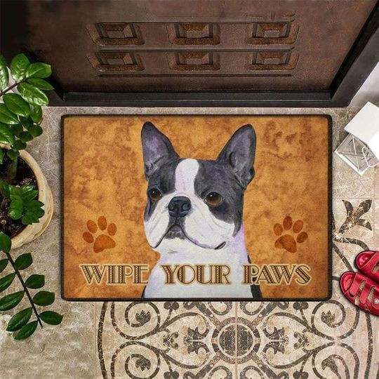 Wipe Your Paws Boston Terrier Cute Design Doormat Gift Christmas Home Decor