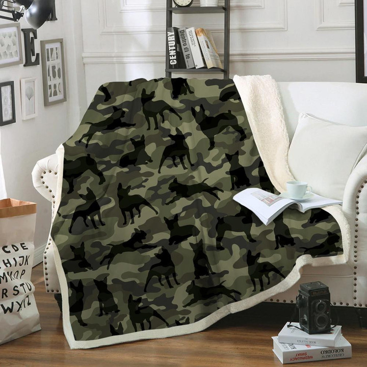 Boston Terrier Army Design Fleece Sherpa Throw Blanket