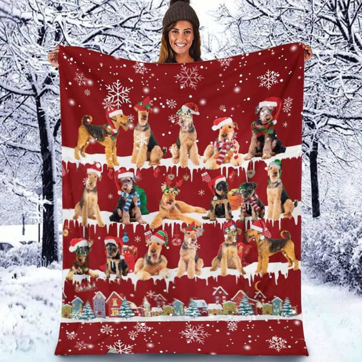 Airedale Terrier Christmas Blanket - Best sherpa throw blanket, christmas throw blanket, best gift for dog lovers.