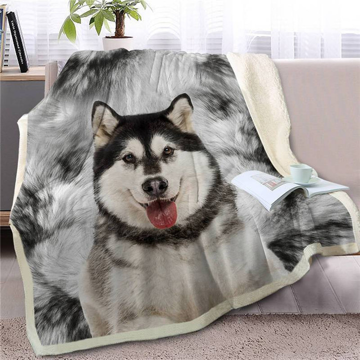 Alaskan Malamute Cute Blanket, Dogs Face Blanket, Best Sherpa Throw Blanket, Best Gift For Dog Lovers.