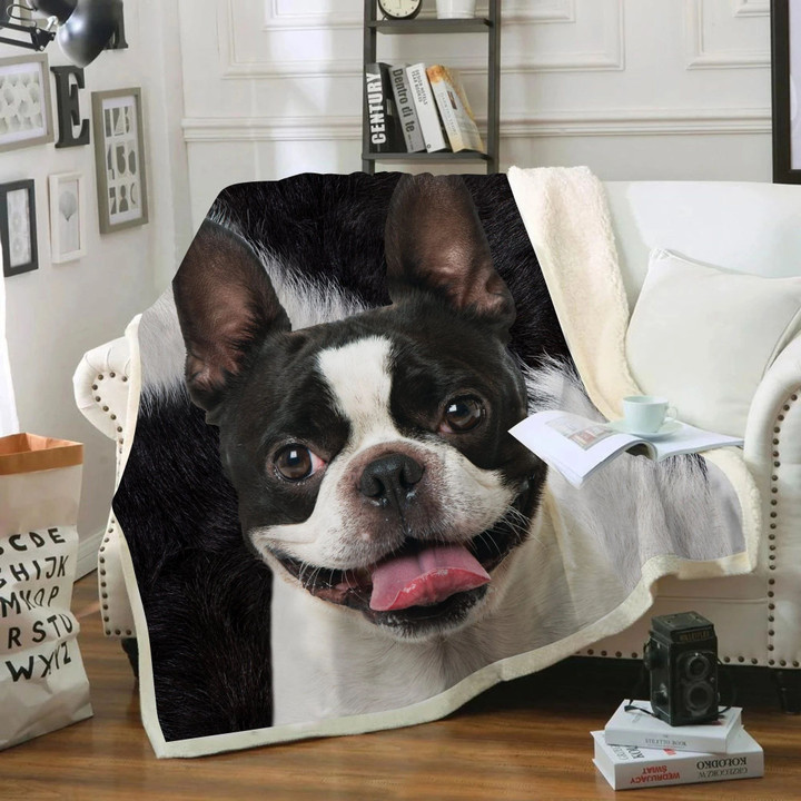 Boston Terrier Smile Blanket, Dogs Face Blanket, Best Sherpa Throw Blanket, Best Gift For Dog Lovers.