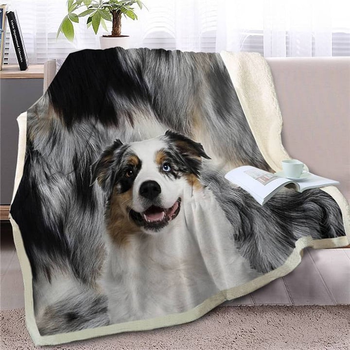 Australian Shepherd Blanket, Dogs Face Blanket, Best Sherpa Throw Blanket, Best Gift For Dog Lovers.