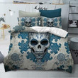 3Pcs 3D Skull Blue Flowers Bedding Set EXR4584 , Comforter Set