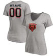 Chicago Bears Women's Customized Winning Streak Logo Name & Number V-Neck T-Shirt - Heathered Gray