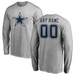 Dallas Cowboys Customized Icon Name & Number Long Sleeve T-Shirt - Heather Gray