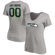 Seattle Seahawks Women's Customized Winning Streak Logo Name & Number V-Neck T-Shirt - Heathered Gray
