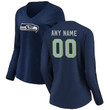 Seattle Seahawks Women's Customized Winning Streak Name & Number Long Sleeve V-Neck T-Shirt - College Navy