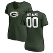 Green Bay Packers Women's Customized Icon Name & Number Logo V-Neck T-Shirt - Green