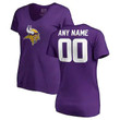 Minnesota Vikings Women's Customized Icon Name & Number Logo V-Neck T-Shirt - Purple